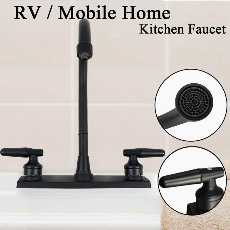 CHOUPIJIANG RV Kitchen Faucet,Kitchen Sink Faucet Replacement with Two Handle-8" Main Body,High Arc 360°Rotating Spout Kitchen Sink Faucet for RV Home Campers Motorhomes Travel Trailers,Black - Image 5